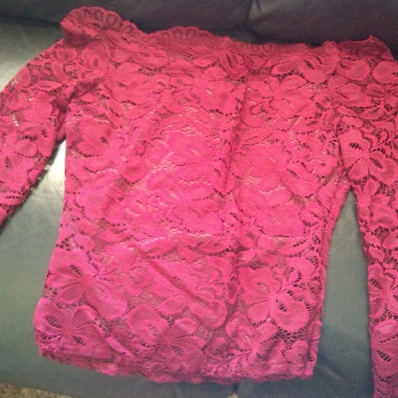 EUC Red Lacey Off Shoulder Top with Side Zipper Excellent Condition Size 10 - Picture 6 of 6